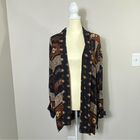 Vintage Delores Bell 100% Rayon Gauzy Boho Aztec Lightweight Cardigan Women's M - Picture 4 of 16